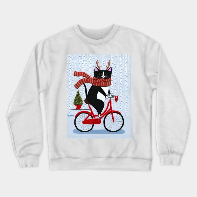 Christmas Bicycle Ride Crewneck Sweatshirt by KilkennyCat Art